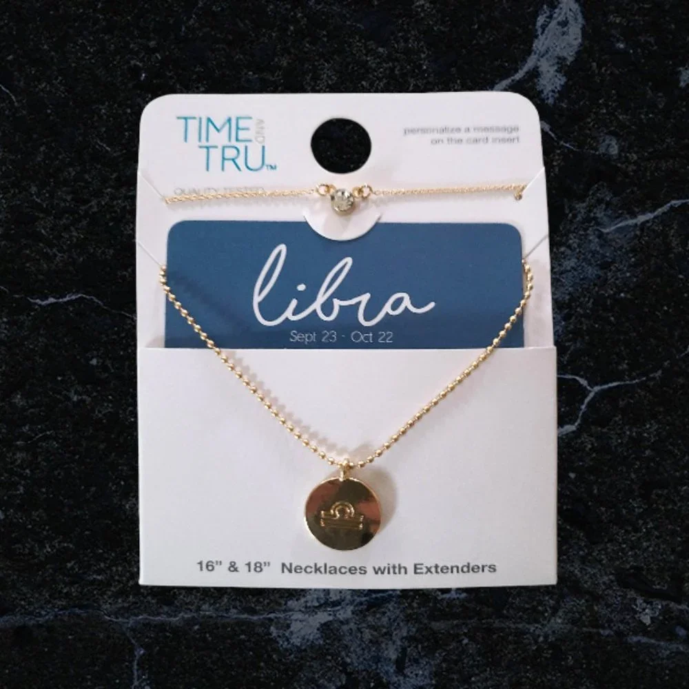 Libra Zodiac Pendant and crystal pendant Necklace 2 piece NEW style gift